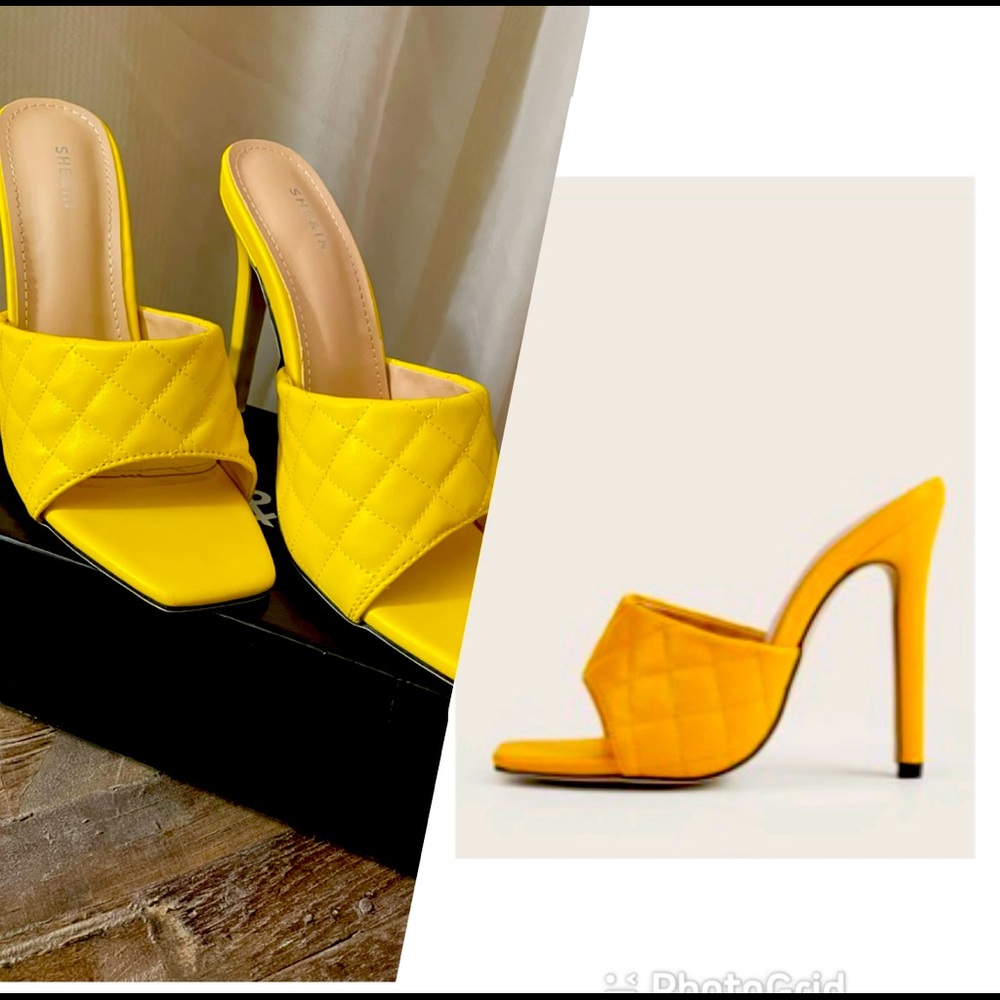 Yellow open toe sling backs